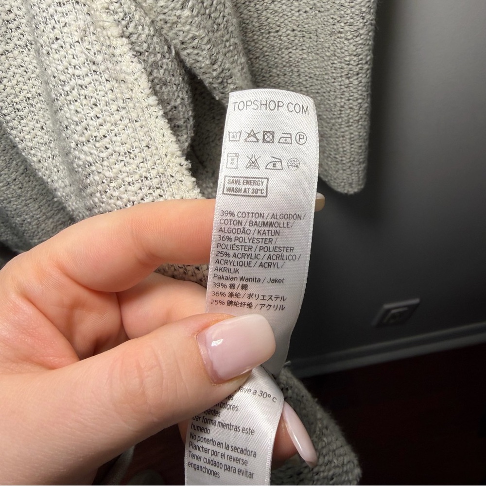 Topshop Women Grey salt pepper Textured Knit Blazer Cardigan Jacket Size US 4 - Picture 6 of 9